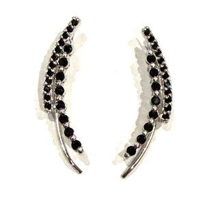 FAS STERLING SILVER BLACK CZ CUBIC ZIRCONIA RHINESTONE CLIMBERS 1" EARRINGS NEW